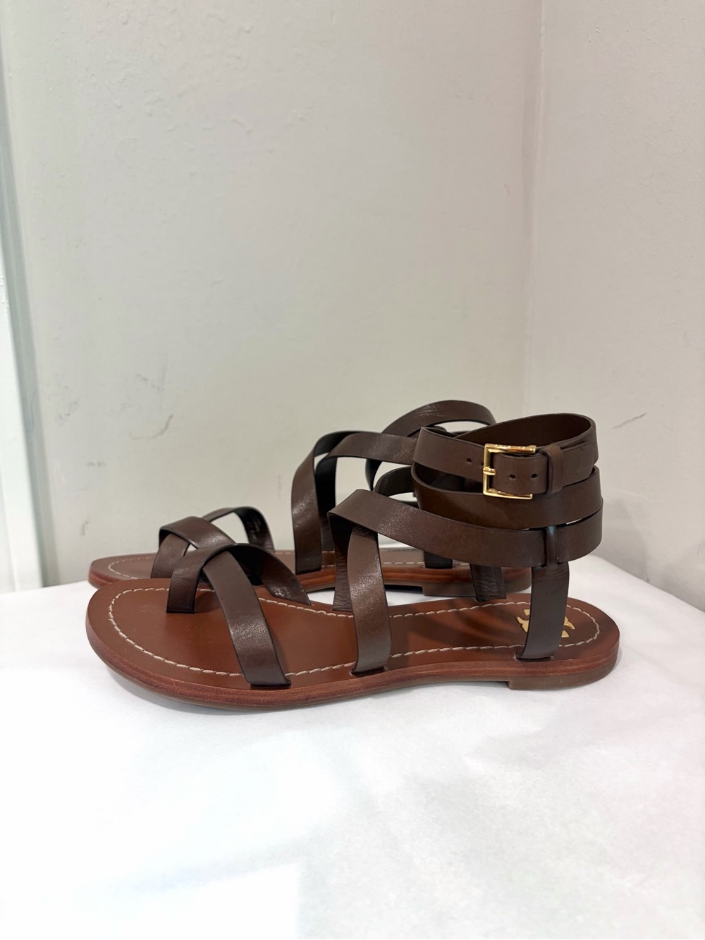 Tory Burch Platos Leather Ankle Wrap Buckle Sandals
